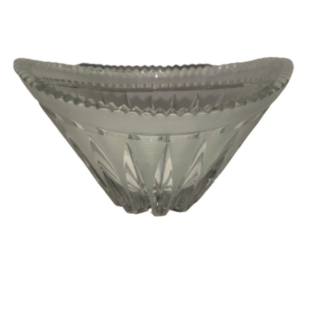 Vintage Hand Cut Crystal Bowl AAC Poland Oval Crystal Glass Cut Dish 7" Clear
